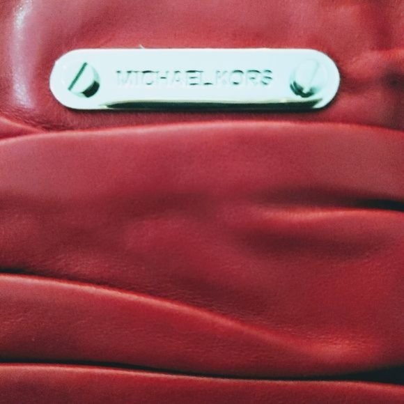 Michael Kors Red Ruched Leather Expandable Clutch with Chrome Hardware - Picture 6 of 8